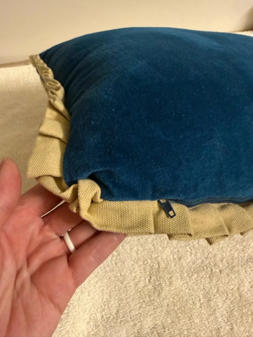 Blue/Tan Leopard Palm Embroidered Accent Pillow Decor Boho Anthropologie Style
